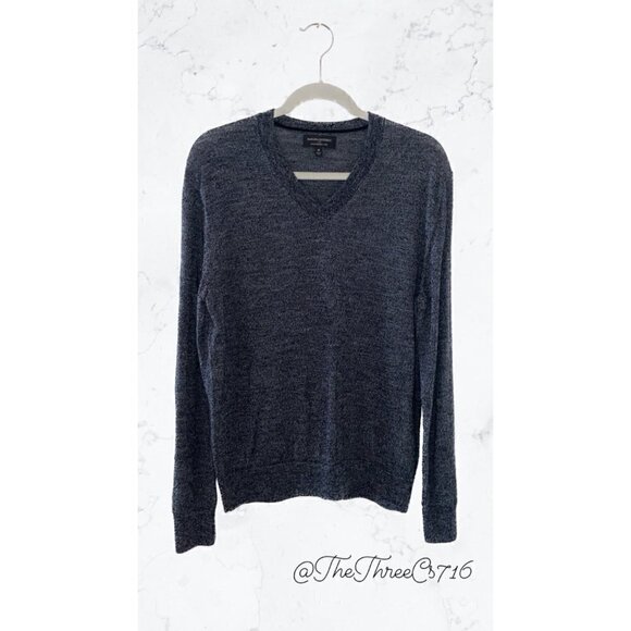 Banana Republic Sweater Men's Medium Grey Black Knit Merino Wool V Neck C… - Picture 1 of 5